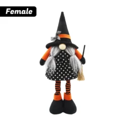 Standing Halloween Witch Plush Gnome with Orange and Black Striped Legs