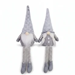 Grey Nordic Sitting Christmas Plush Gnome Couple with Long Legs