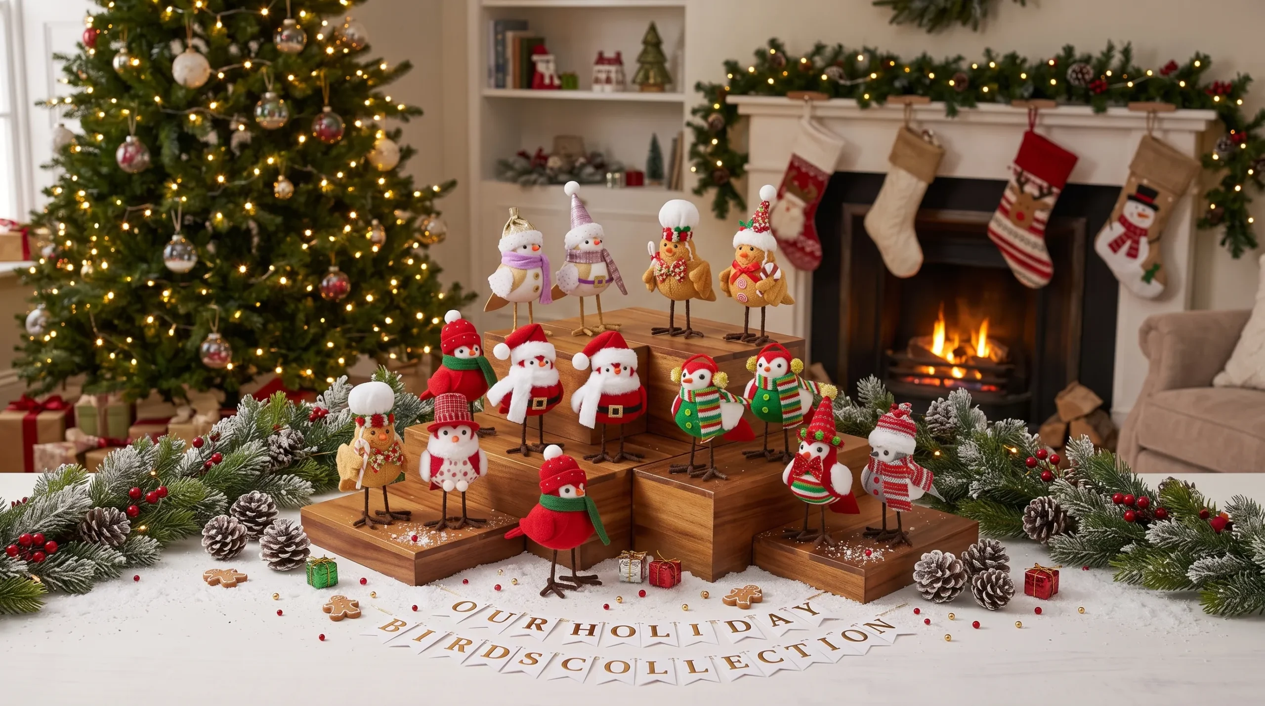 HOME插图 Wholesale Christmas Felt Fabric Bird Figurines Holiday Tabletop Decor