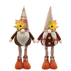 HOME插图25 Standing Fall Harvest Thanksgiving Plush Gnome Couple with Long Legs and Sunflowers