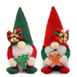HOME插图17 Christmas Plush Gnome Couple Holding Gingerbread Man and Christmas Tree
