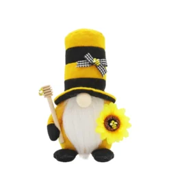 HOME插图23 Honey Bumble Bee Plush Gnome Holding Sunflower and Wooden Honey Dipper