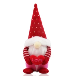 Valentine's Day Plush Gnome Holding Love Heart with Knitted Hat