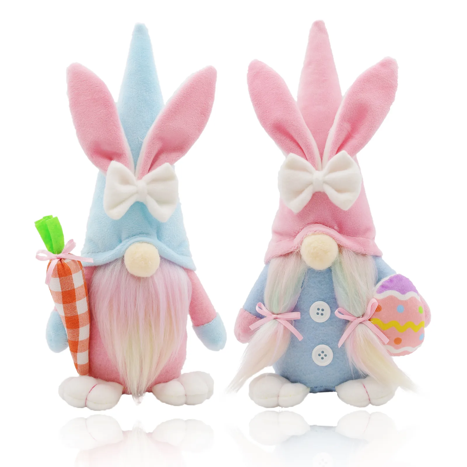 Handmade Easter Bunny Plush Gnomes with Carrot and Colorful Egg