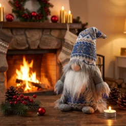 Nordic Christmas Gnome Displayed on Fireplace Mantel Home Decor