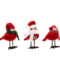 HOME插图9 Handcrafted red and white Christmas felt bird figurines with Santa belt and scarves