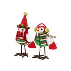 HOME插图11 Handcrafted Christmas felt bird figurines with red green winter earmuffs and striped scarf