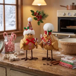 Alternative view of OEM Handcrafted Felt Winter Bird Figurines with Candy Cane & Chef Hat